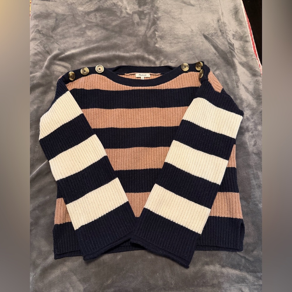 Madewell Merino Wool Striped Button Shoulder Sweater Size S